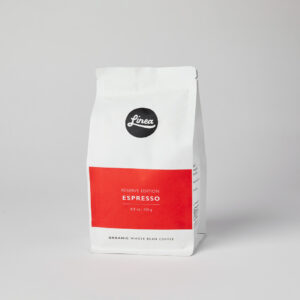 Linea Espresso Reserve. 250 gram package of Linea Caffe's Organic Whole Bean Coffee
