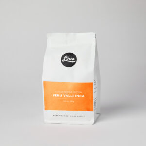 Peru Valle Inca. 250 gram package of Linea Caffe's Organic Whole Bean Coffee