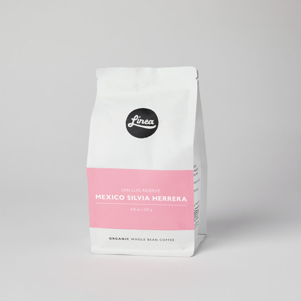 250 gram package of Linea Caffe's Organic Whole Bean Coffee Mexico