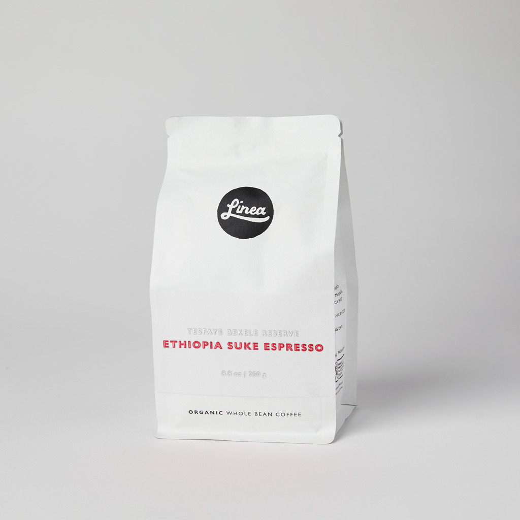 Ethiopia Suke Espresso 250 gram package of Linea Caffe's Organic Whole Bean Coffee