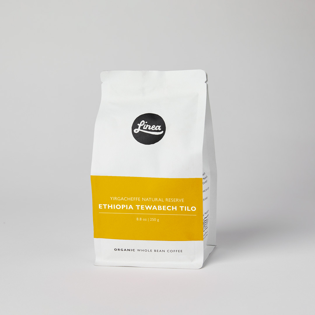 Ethiopia Yirgacheffe 250 gram package of Linea Caffe's Organic Whole Bean Coffee